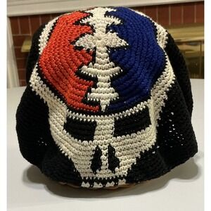 Grateful Dead Homemade Crochet Beanie Hat Black Slouchy Tam Skull Logo